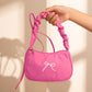 Small Bow Embroidered Shoulder Bag with Ruched Strap and Zip Closure