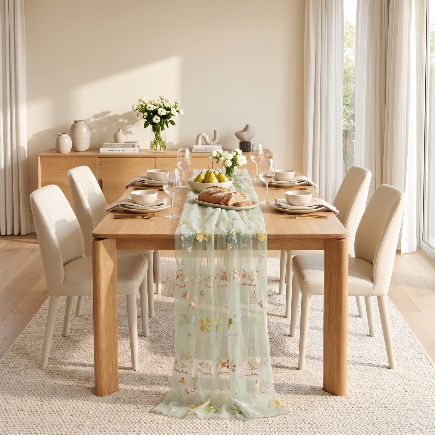 Sheer Floral Embroidered Table Runner 29.5x70.9in