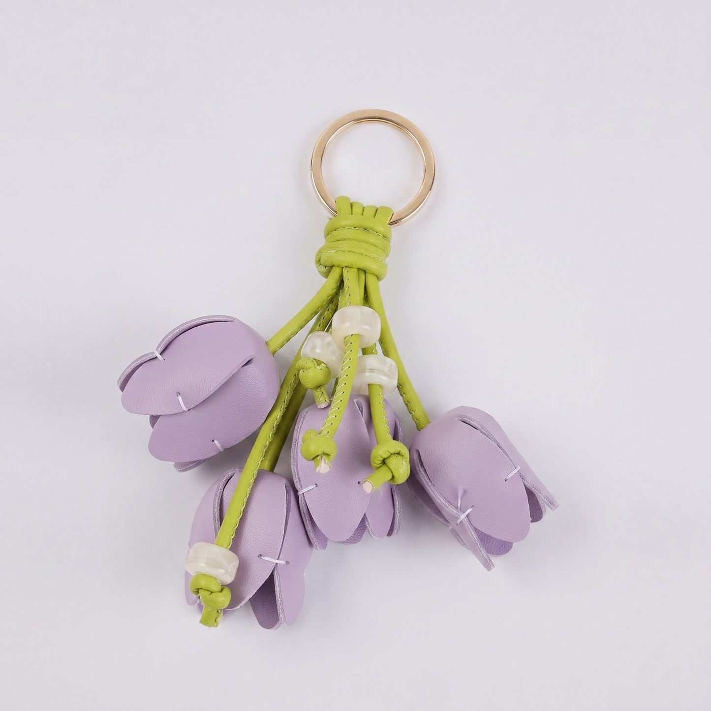 Floral Bag Charm with Pearl Look Beads and Gold Tone Ring