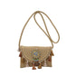 Women's Woven Crossbody Bag with Beaded Medallion Tassel Flap and Long Strap