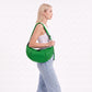 Nylon Crescent Shoulder Bag with Adjustable Strap and Double Zip Closure