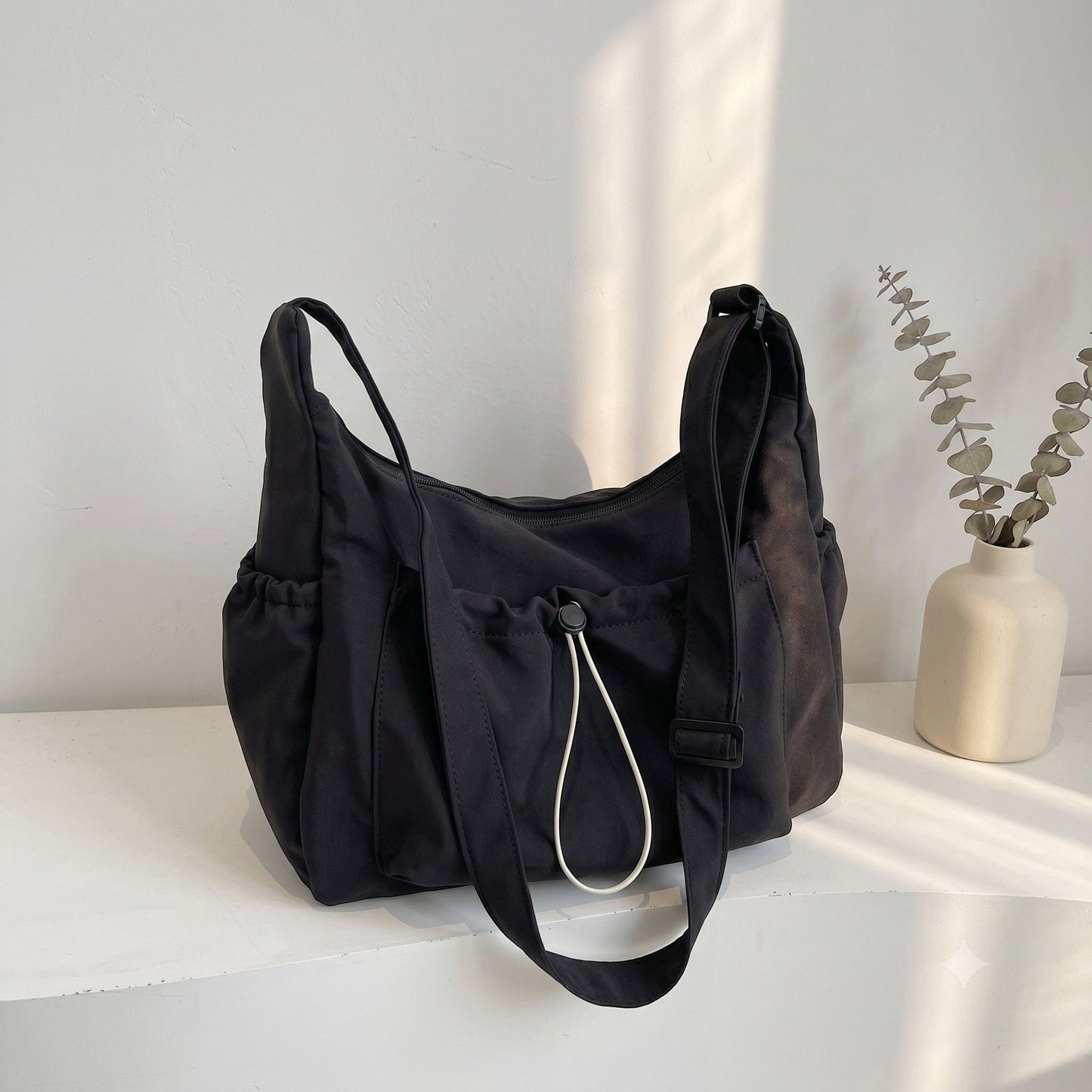 Crossbody Hobo Shoulder Bag with Adjustable Strap Zip Closure and Side Pockets