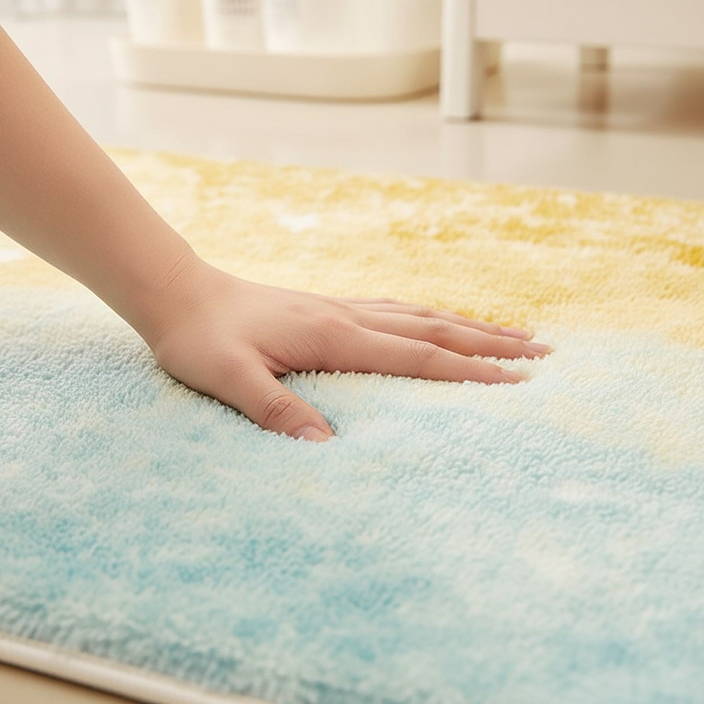 Tufted Floor Mat with Ocean Wave and Cloud Design Non Slip Backing Soft Plush Decorative Indoor Rug