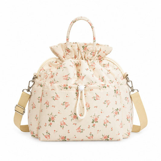 Insulated Drawstring Lunch Bag with Pockets, Top Handles and Shoulder Strap