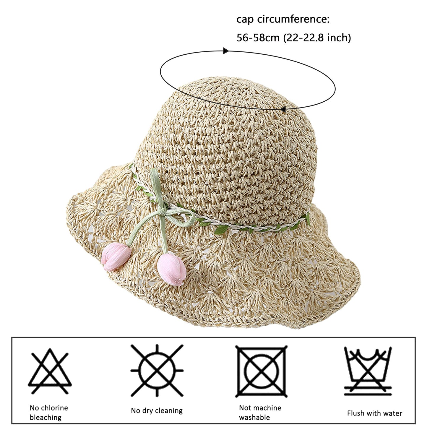 Hand - Crocheted Straw Sun Hat with Floral Accents