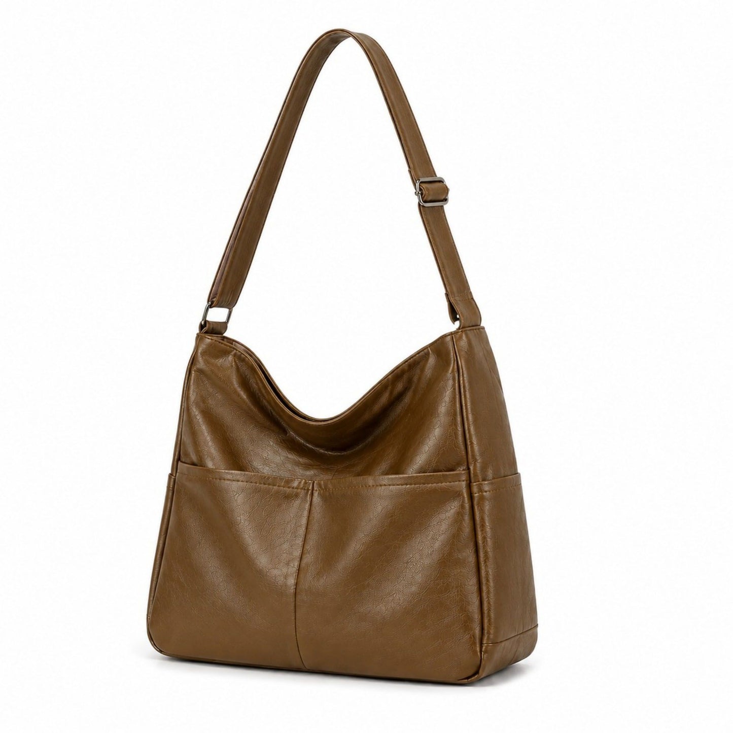 Soft Faux Leather Hobo Shoulder Bag with Front Pockets