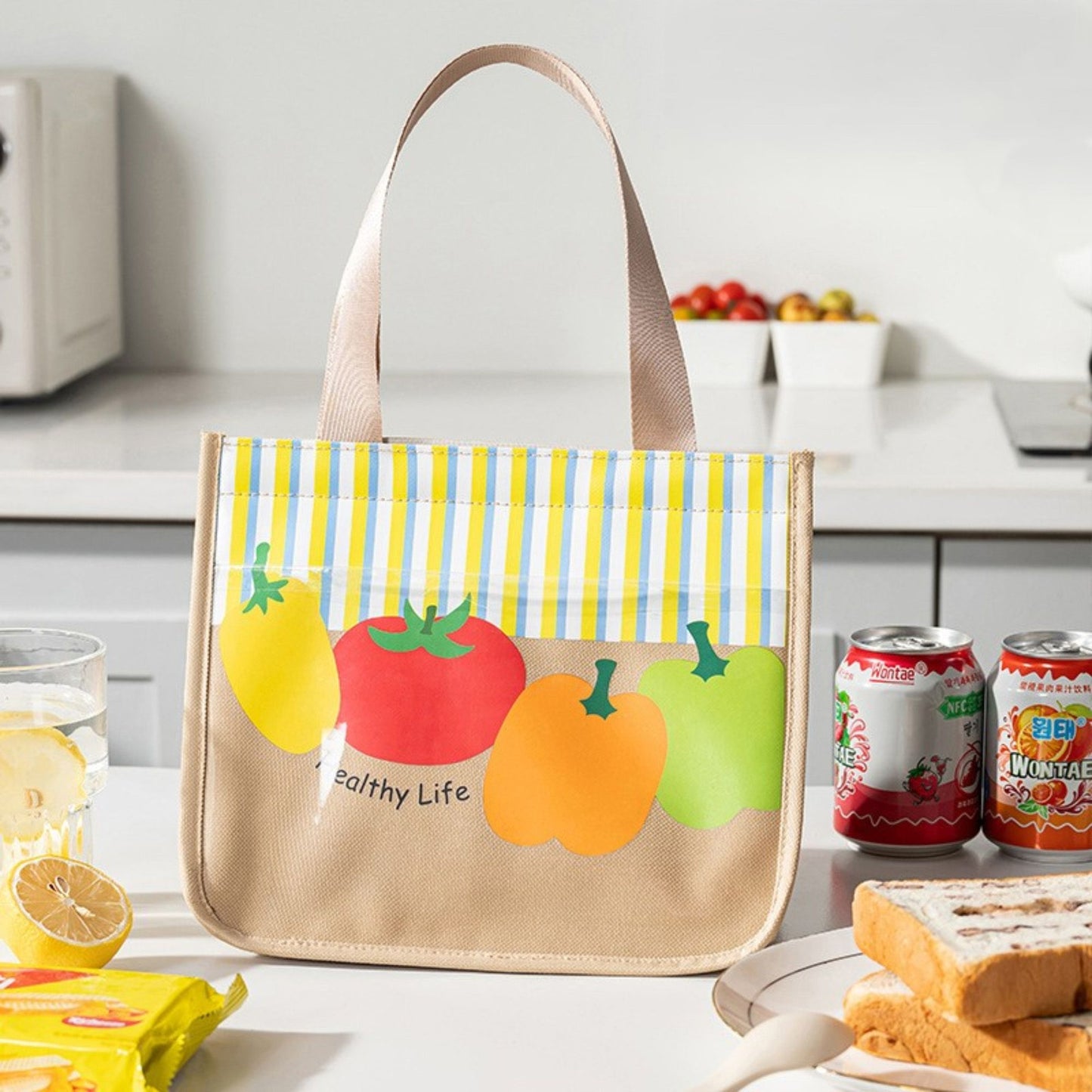 Insulated Lunch Bag with Transparent Front Pocket Portable Lunch Tote for Work School