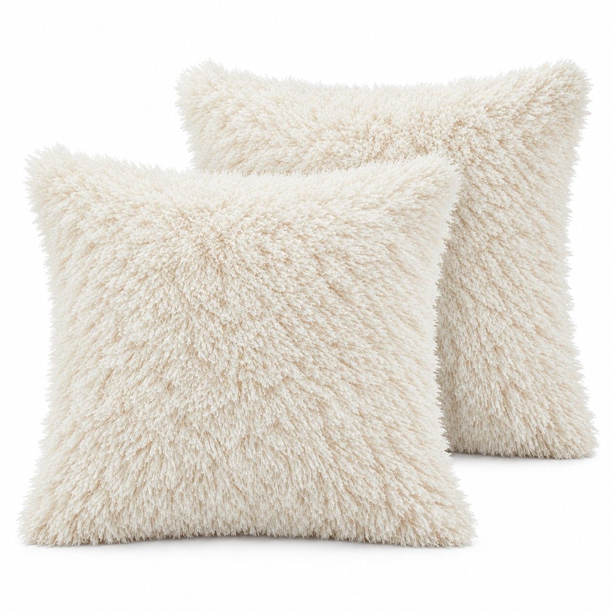 2 Pack Shaggy Faux Fur Throw Pillow Covers 18 x 18 Inch for Couch Sofa and Bed