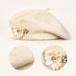 Rhinestone & Flower Embellished Knit Wool Beret