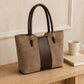 Faux Suede Tote Bag with Double Shoulder Handles Zip Closure and Interior Pockets