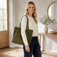 Faux Suede Tote Bag with Removable Zip Pouch and Double Shoulder Handles