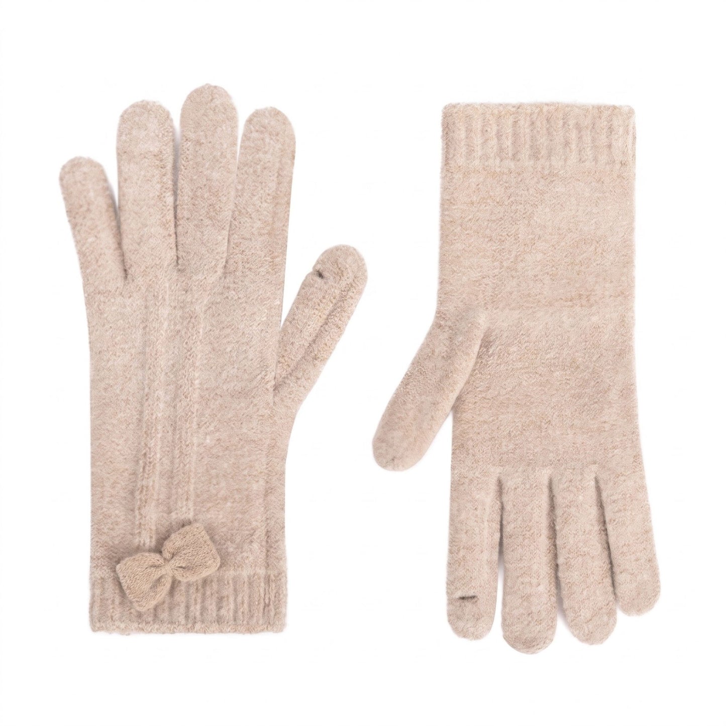 Knit Bow Detail Full Finger Gloves for Cold Weather