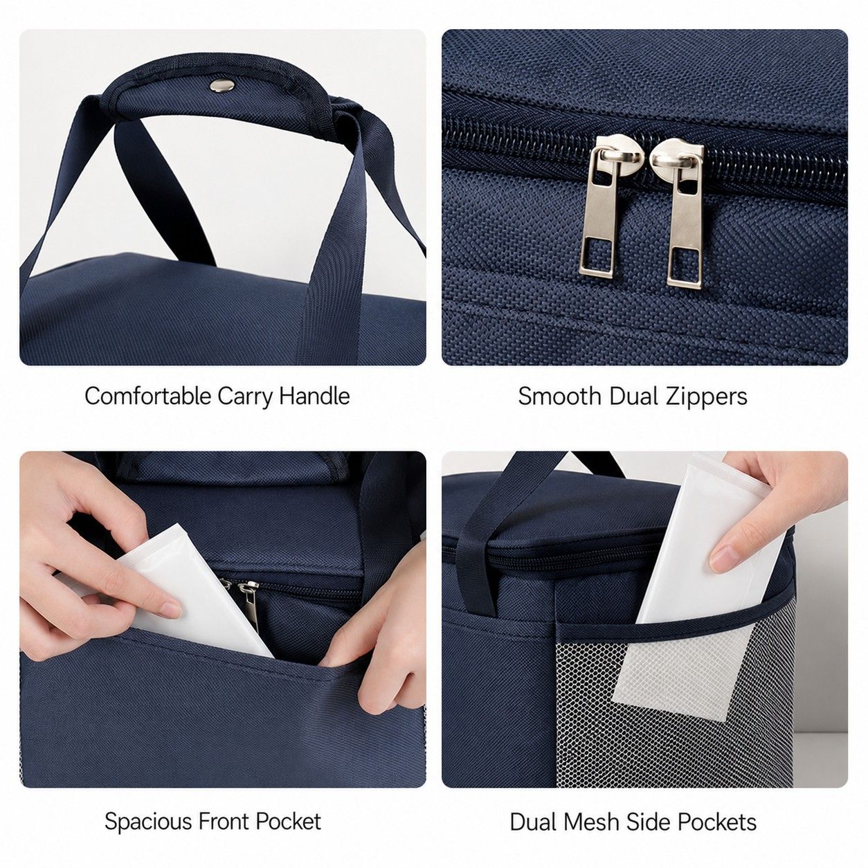Insulated Lunch Tote Bag with Front Pocket Mesh Side Pockets and Dual Zipper