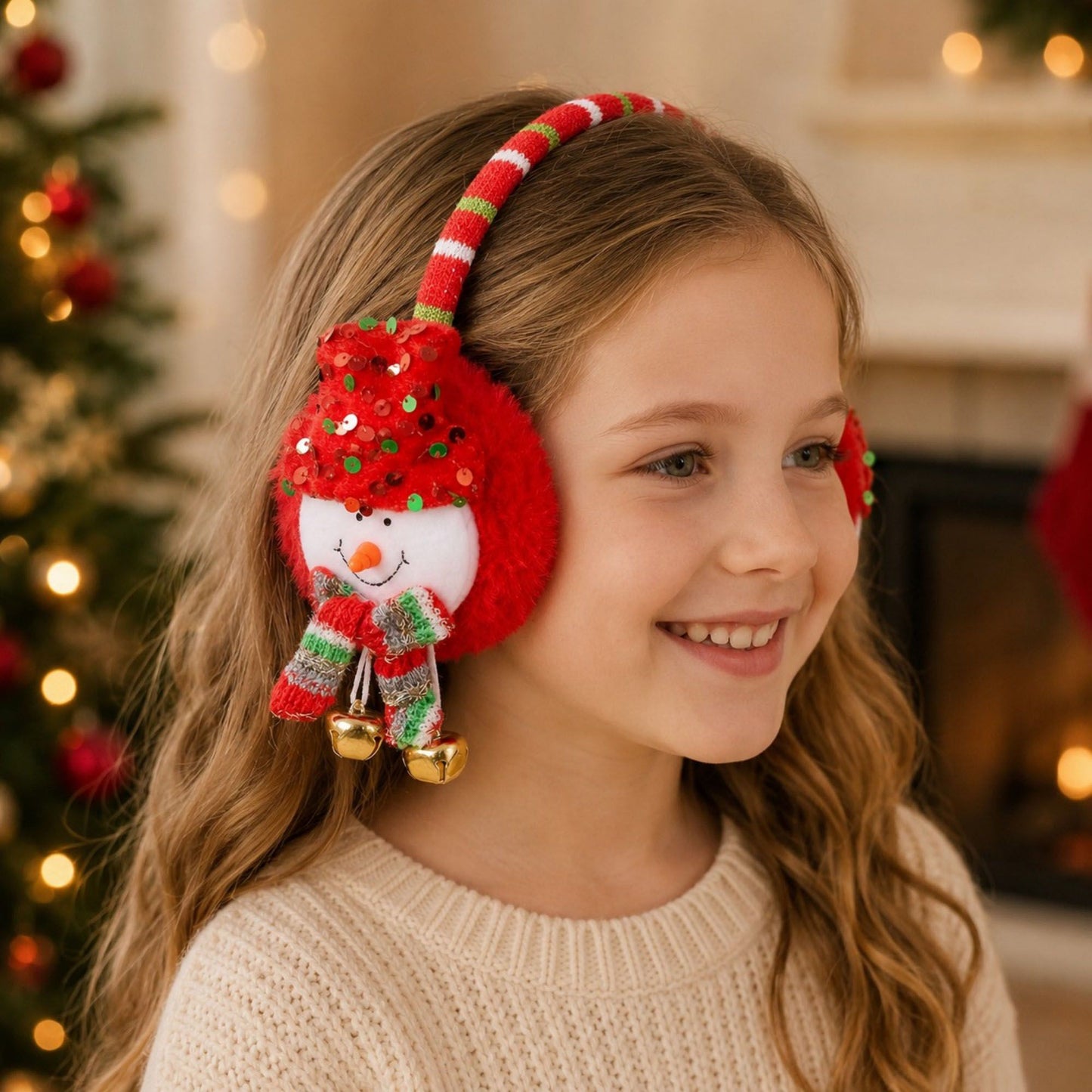 Christmas Santa Plush Earmuffs with Jingle Bell Accents