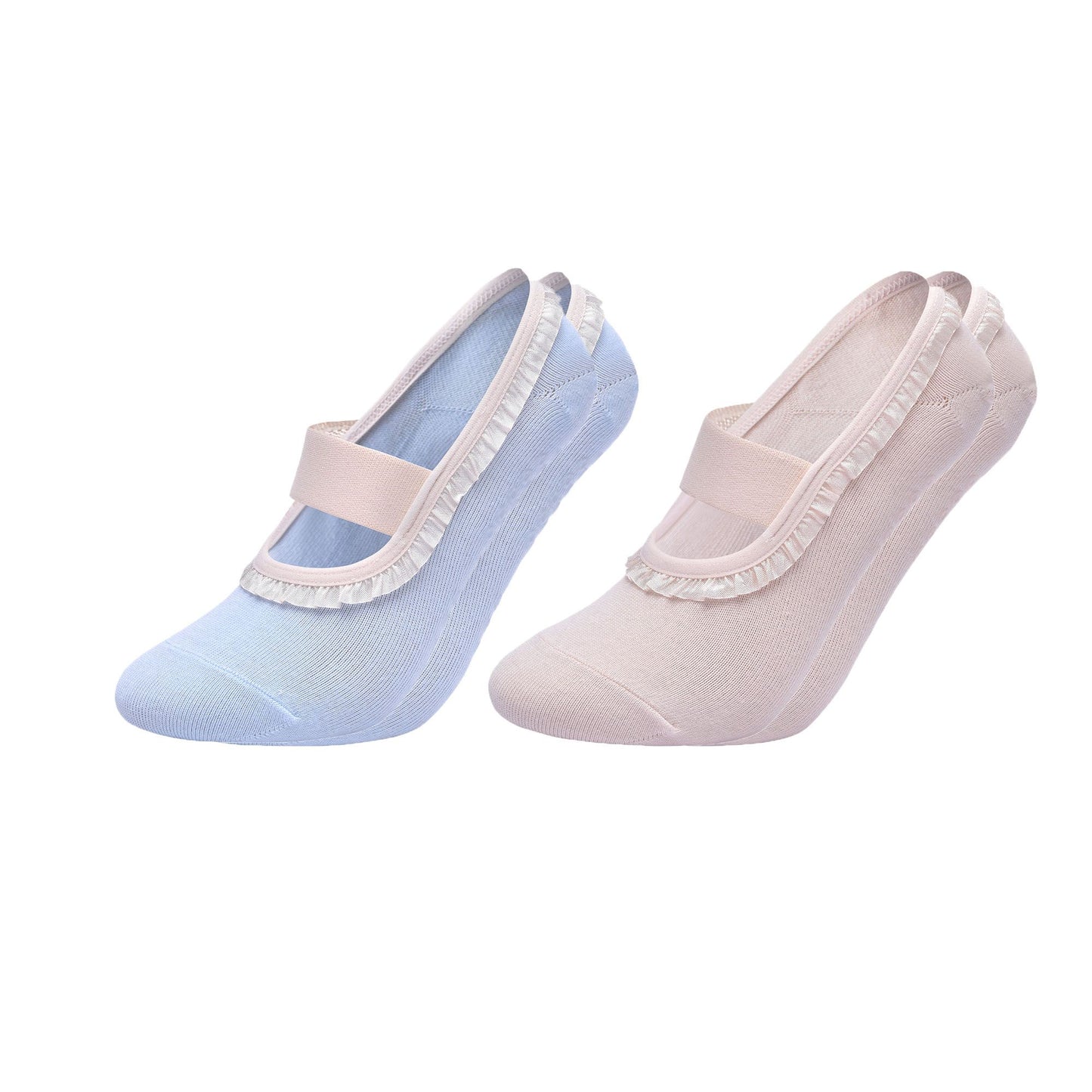 Ballet Style Grip Socks with Ruffle Trim and Cross Strap Anti-Slip Sole Yoga and Pilates 2-Pack