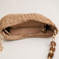Woven Shoulder Bag with Chain Strap Zip Closure and Interior Slip Pocket