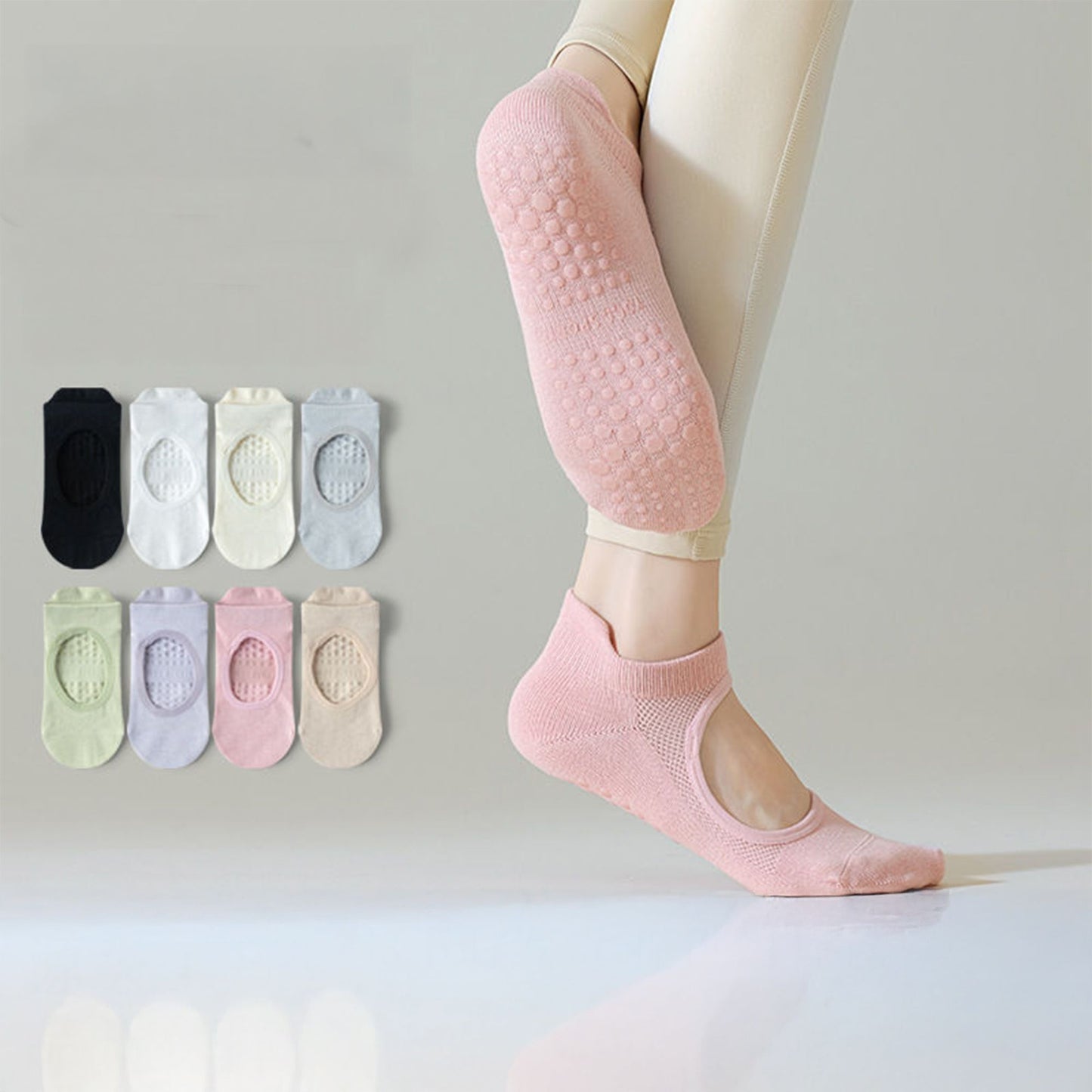 4 Pairs Non-Slip Yoga Socks Soft Cotton Grip Sole Low-Cut Design with Arch Ventilation for Pilates Barre