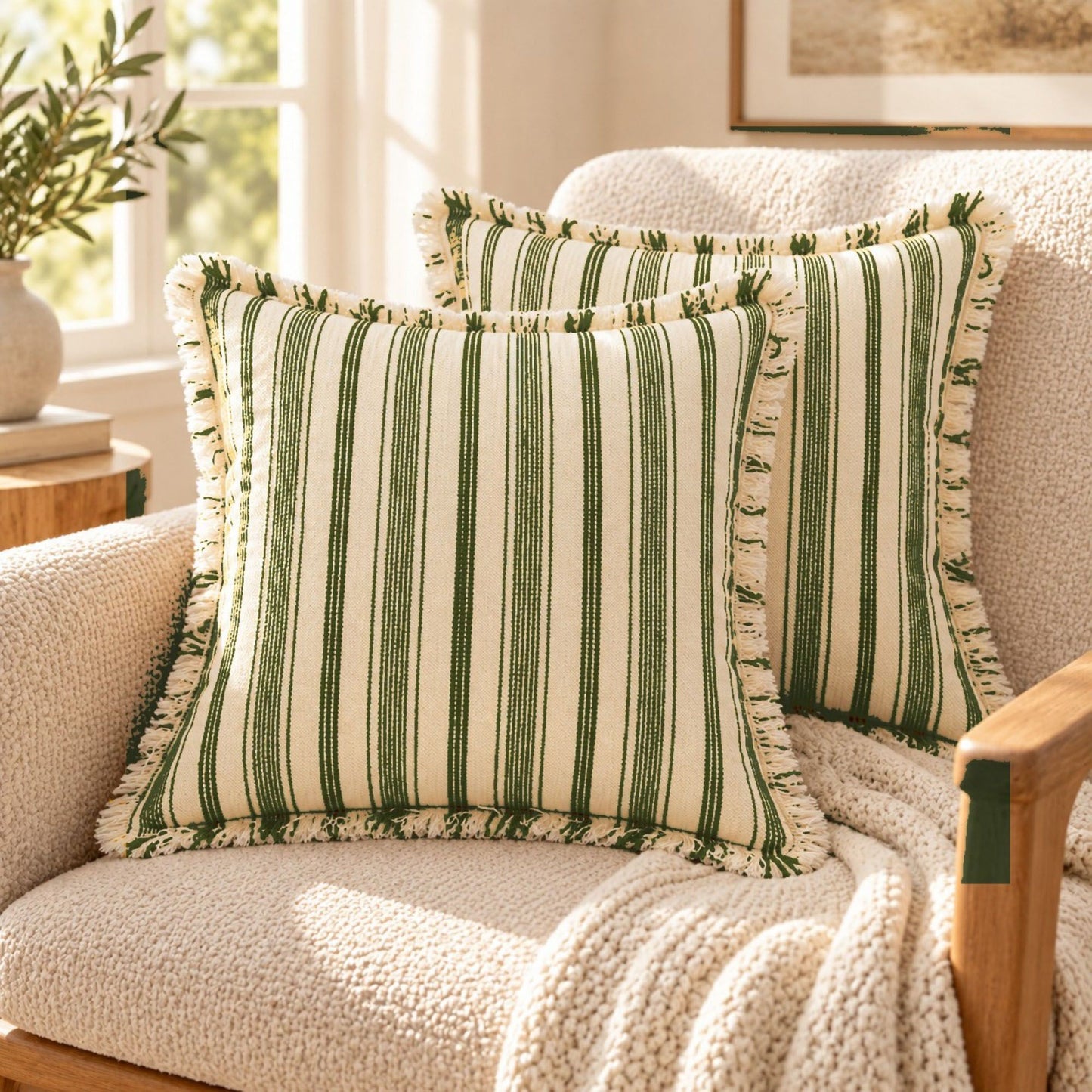 Striped Fringe Decorative Throw Pillow Cover Set of 2