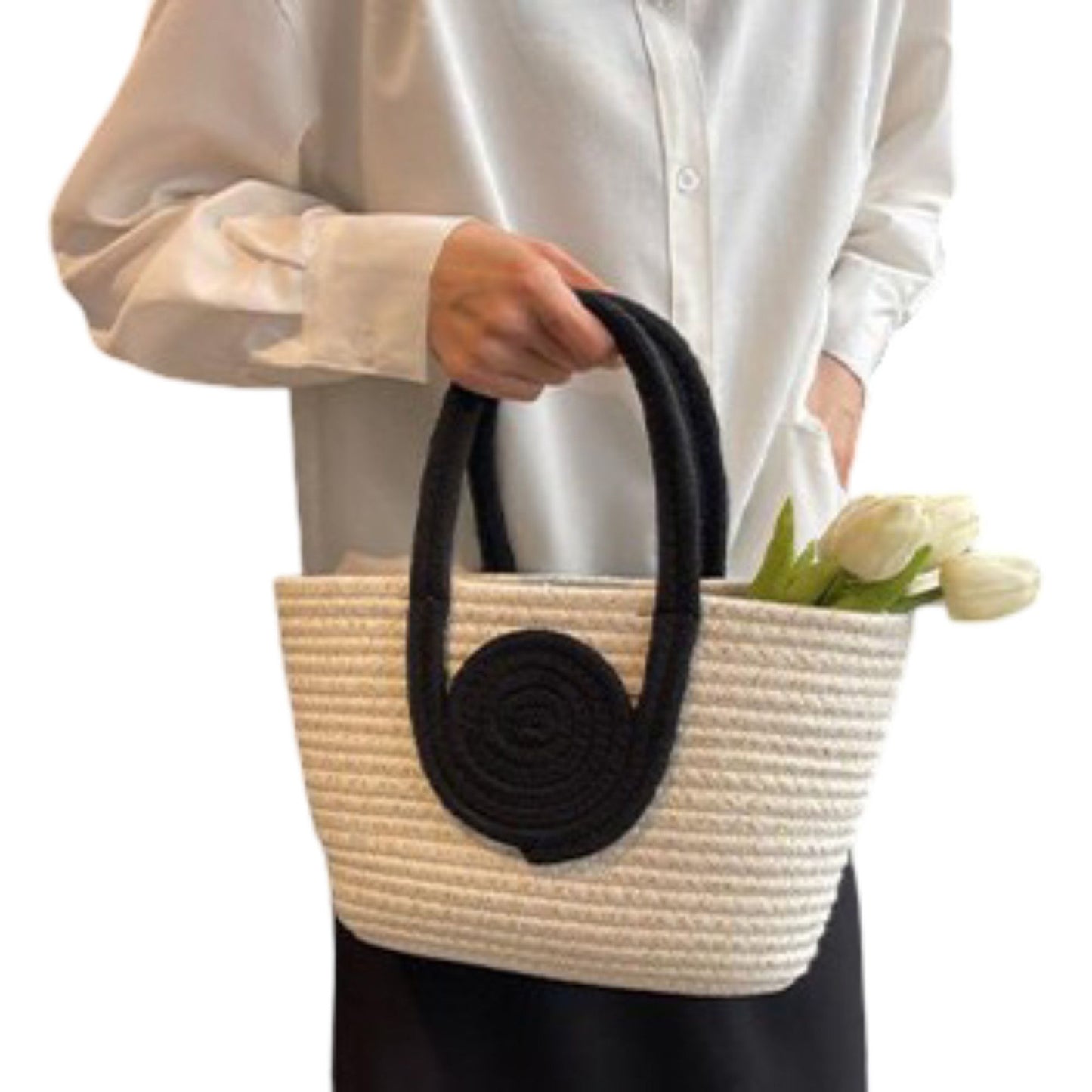 Woven Cotton Rope Handbag Open Top Handbag for Casual and Everyday Use
