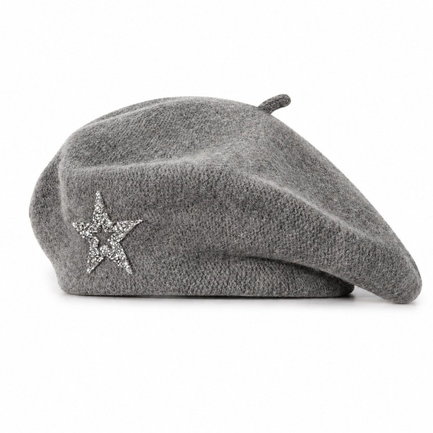 Rhinestone Star Embellished Knit Wool Beret
