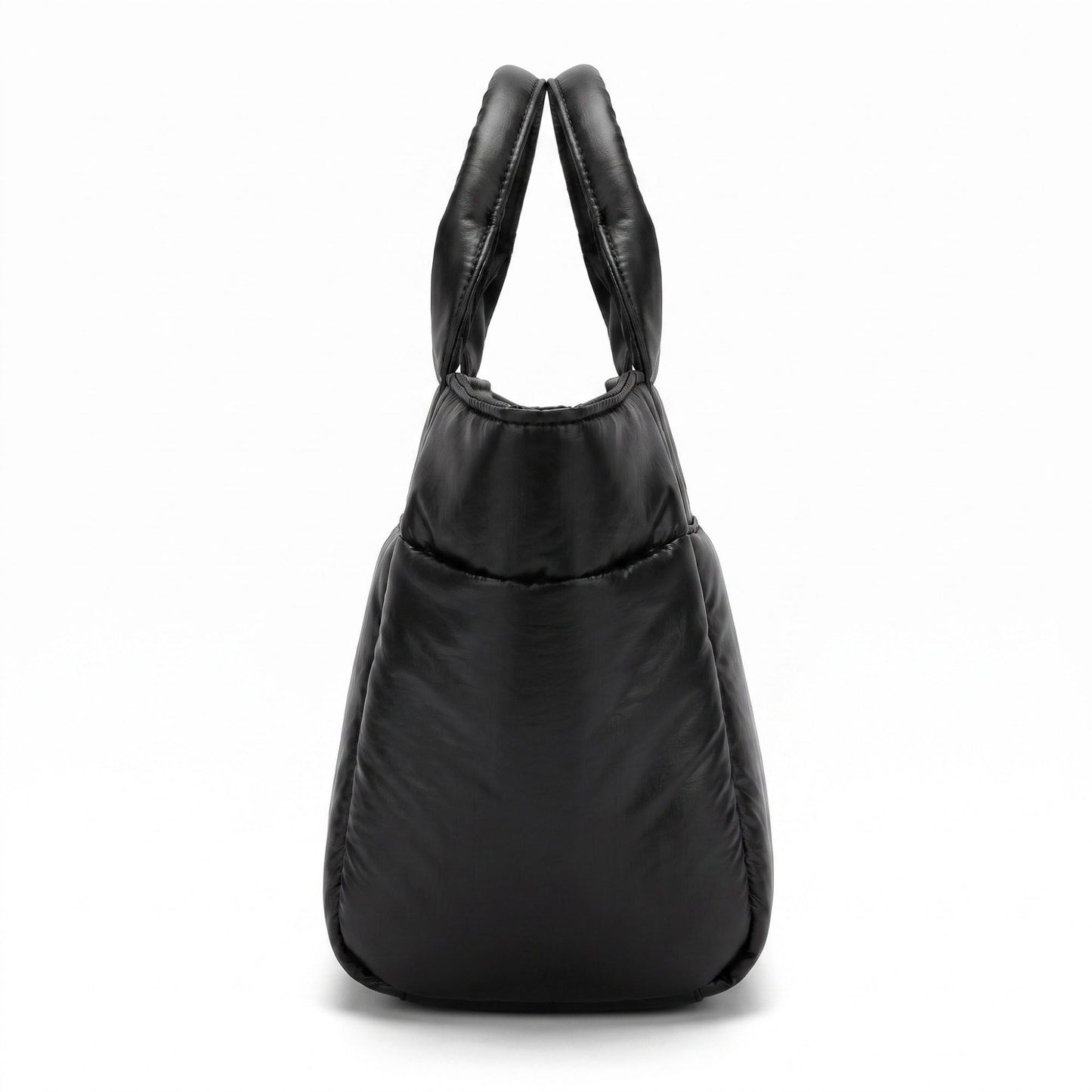 Padded Puffer Tote Bag with Rounded Top Handles and Exterior Front Pocket 13x6.5x4in