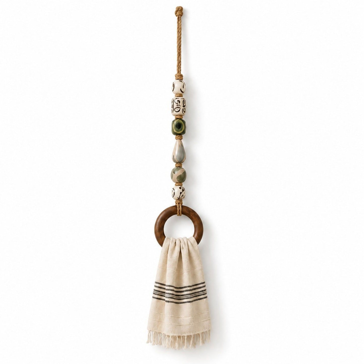 Coastal Beaded Wood Ring Towel Hanger