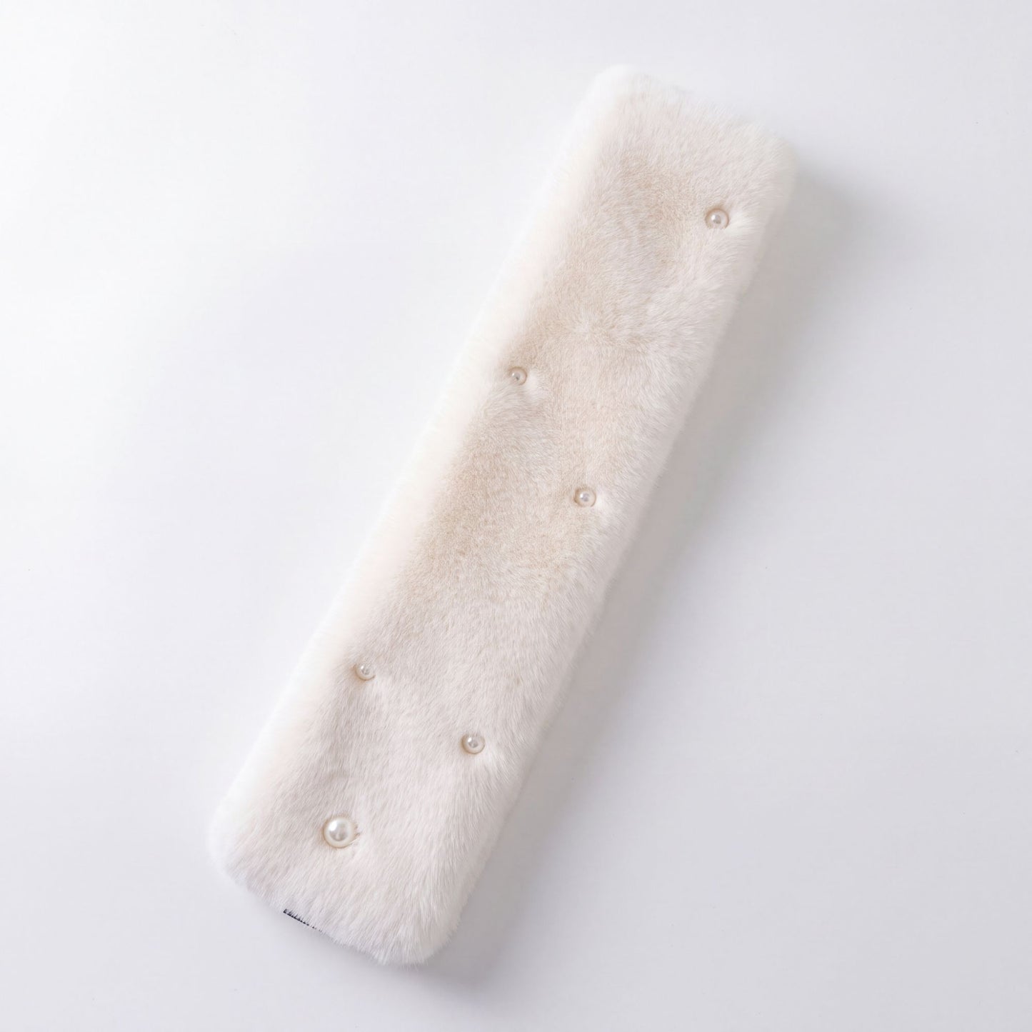 Plush Faux Fur Scarf with Pearl Accents Soft Winter Neck Warmer 31.5*4.7 Inches