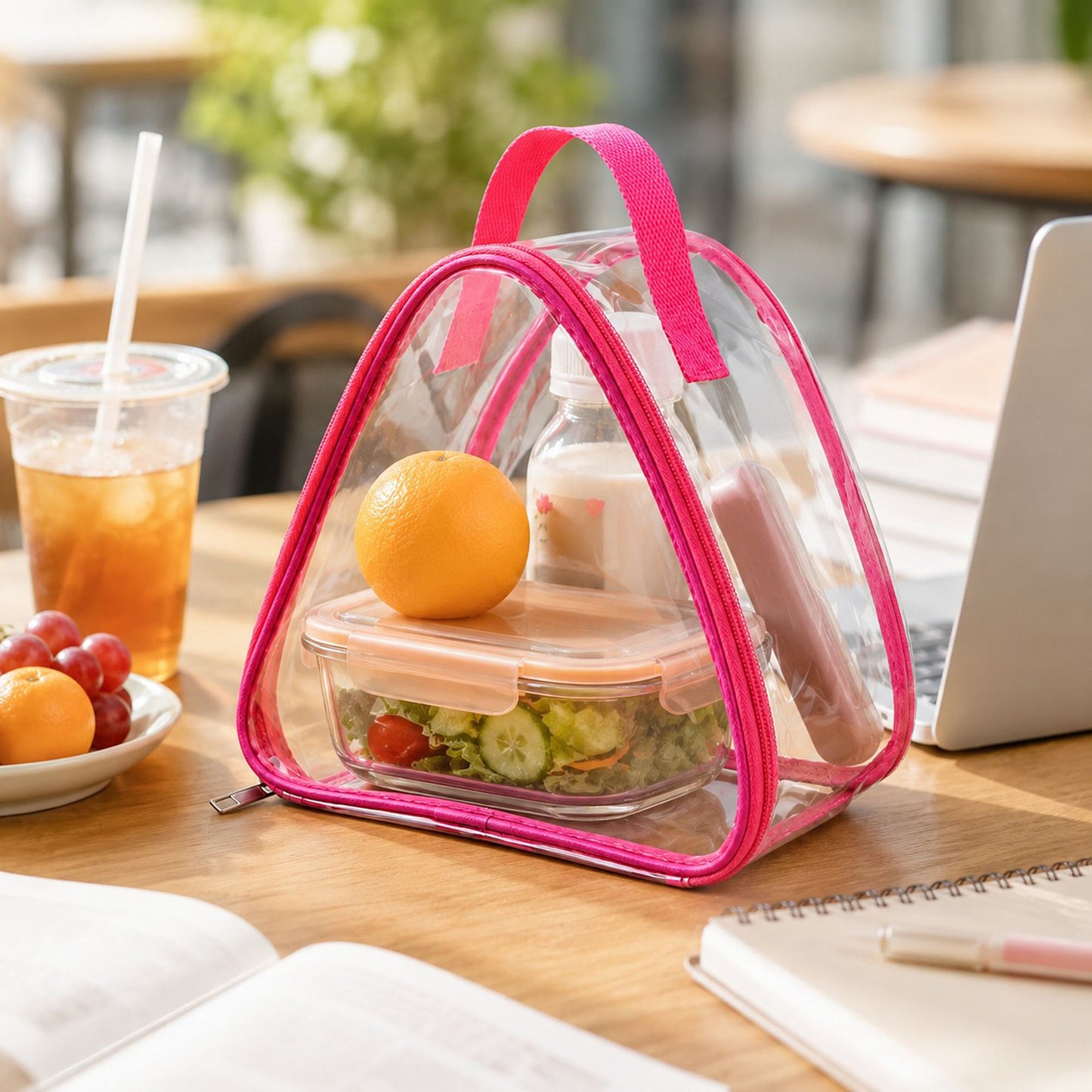 Clear Triangular Lunch Bag with Zipper Closure and Top Handle