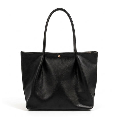 Large Capacity Pleated Faux Leather Shoulder Tote Bag for Work