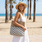 Crochet Knit Tote Bag with Openwork Design and Wave Pattern