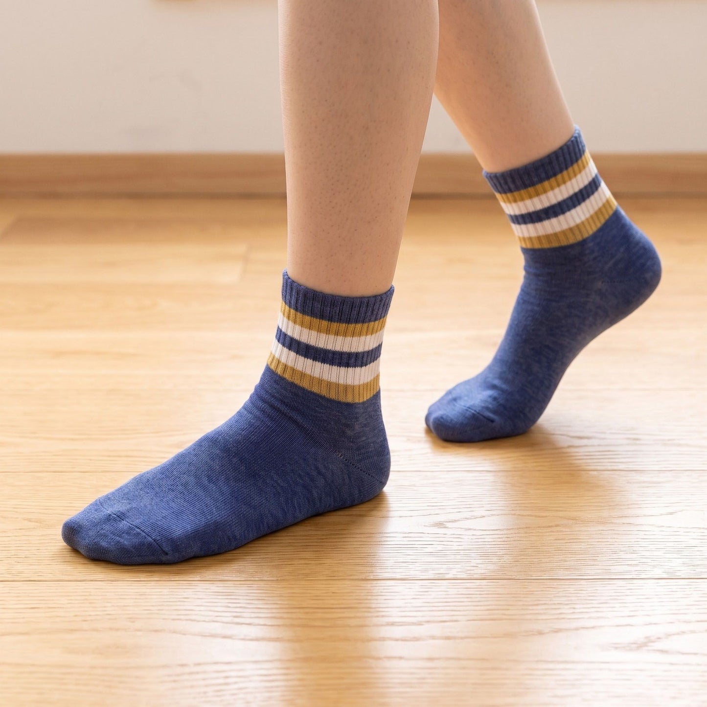 6 Pair Striped Crew Socks with Ribbed Cuffs