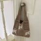 Knit Tote Bag Floral Pattern Shoulder Bag Open Top Casual Everyday Carry Handbag