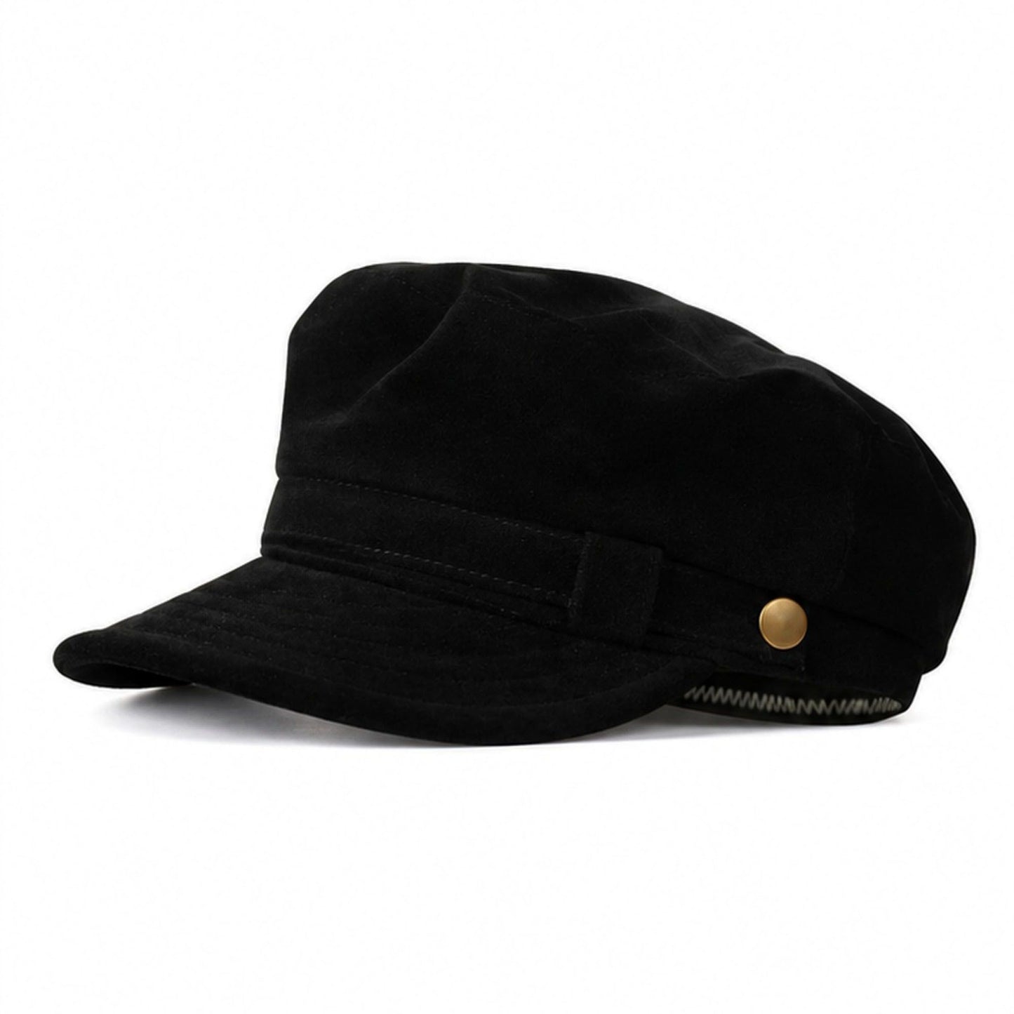 Soft Textured Newsboy Cap with Metal Button and Short Brim