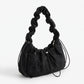 Floral Embroidered Ruched Shoulder Bag with Drawstring Closure 11x8.3x3in