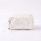 Womens Quilted Bow Makeup Bag with Pearl Charm Cosmetic Pouch