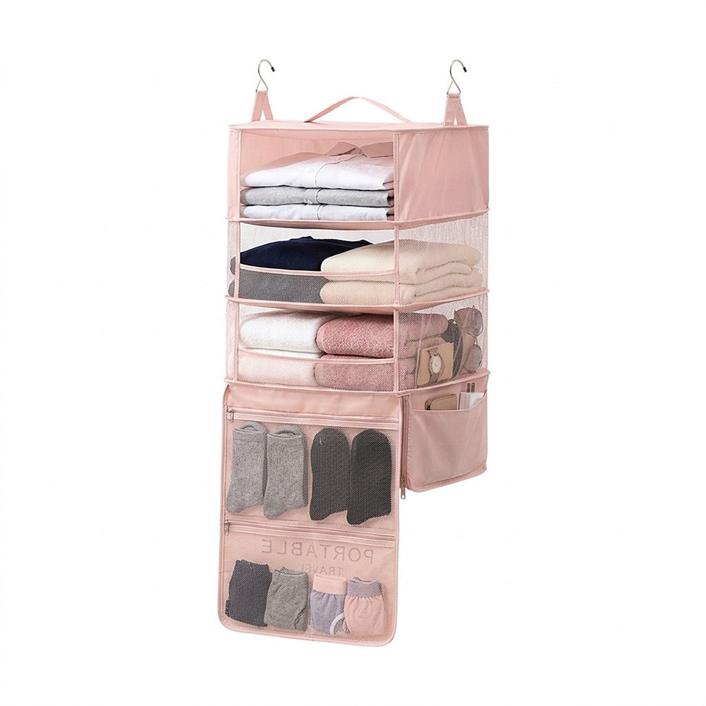 Hanging Travel Organizer with Shelves and Zippered Pockets