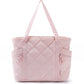 Oversized Quilted Tote Bag with Exterior Zip Pockets and Long Shoulder Straps 15.5x12.5x6.5in