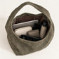 Large Faux Suede Hobo Shoulder Bag with Magnetic Closure and Interior Zip Pocket