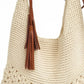 Crochet Hobo Shoulder Bag with Tassel Detail Adjustable Strap Slouchy Knit Handbag Lightweight Casual Tote