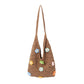 Women's Crochet Woven Shoulder Bag with Floral Applique Open Knit Hobo Design