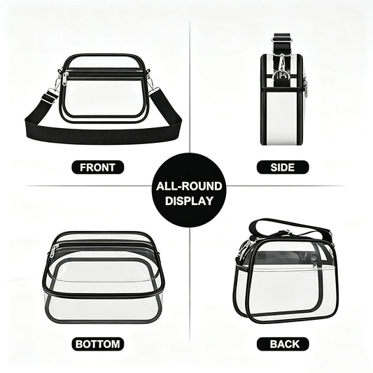Clear Stadium Crossbody Bag with Front Zipper Pocket, Adjustable Strap and Medium Transparent Design