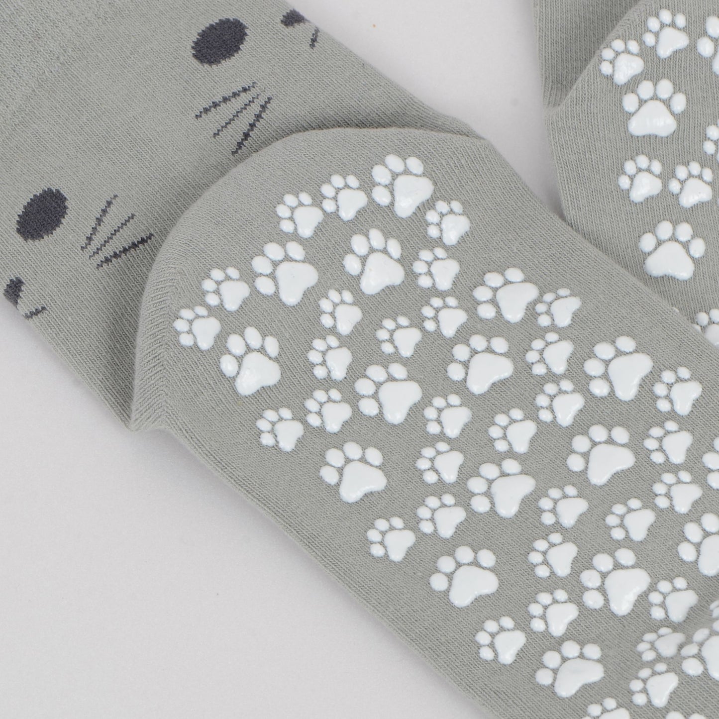 Cat Face Grip Socks with Paw Print Anti-Slip Sole Soft Knit Ankle Socks for Home or Yoga 3-Pack