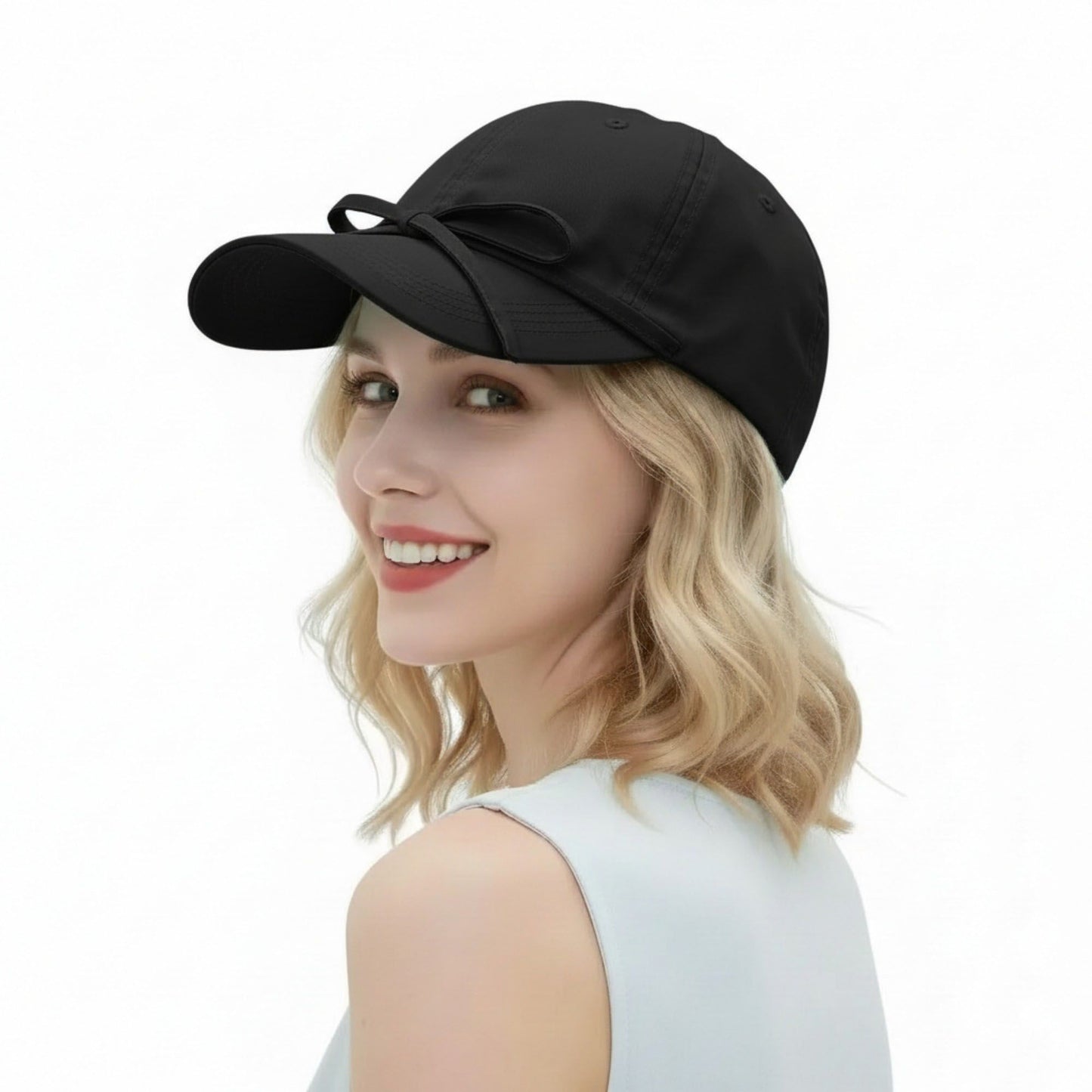 Women's Baseball Cap with Bow Tie Detail Adjustable Strap Casual Hat