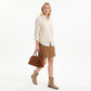 Faux Suede Satchel Bag with Double Handles Zip Closure and Interior Pockets