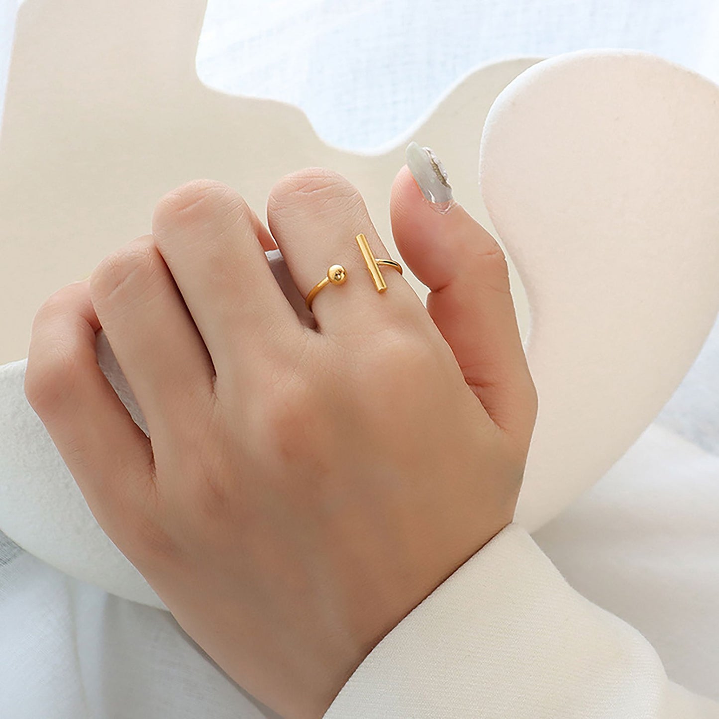 Women's Titanium Steel Open Adjustable Minimalist Statement Ring for Daily Wear