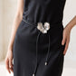 Three-Petal Flower Leather Waist Rope Adjustable Vintage Body Belt Floral Inspired Waist Jewelry 47.2in- Silver