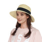 Wide Brim Straw Sun Hat with Black Ribbon Bow Adjustable Chin Strap Inner Sweatband for Outdoor and Travel Use