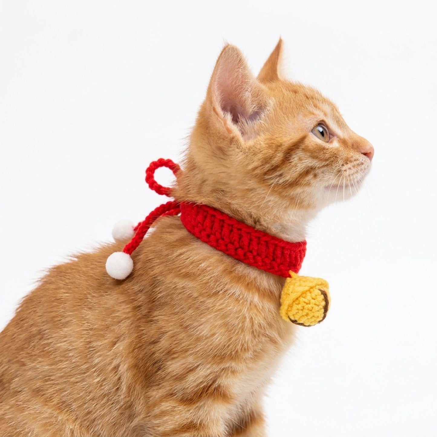 Hand Knit Pet Collar with Soft Crochet Bell Adjustable Silent Collar Necklace for Cats and Small Dogs