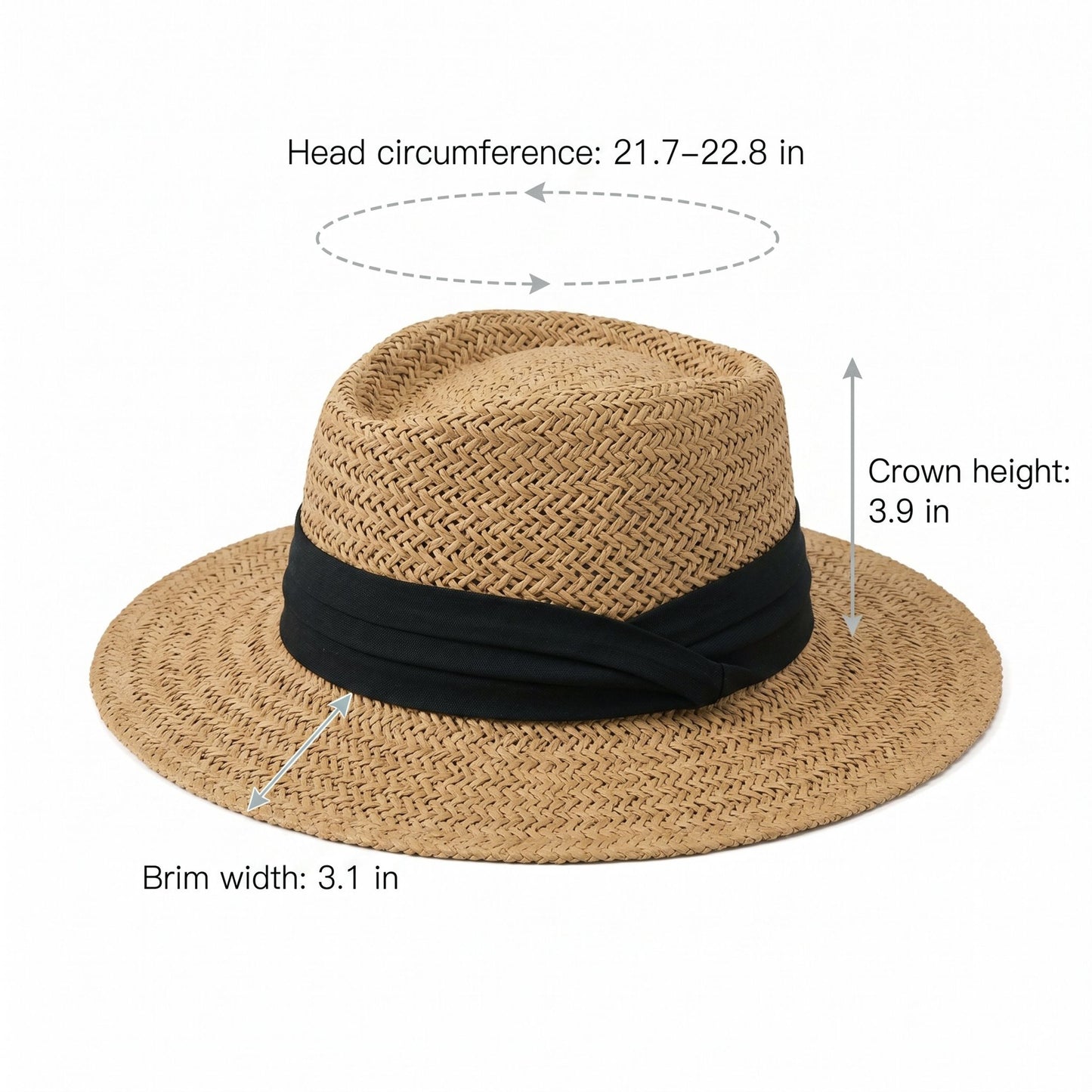 Straw Boater Hat Flat Top Wide Brim Summer Beach Sun Hat Lightweight