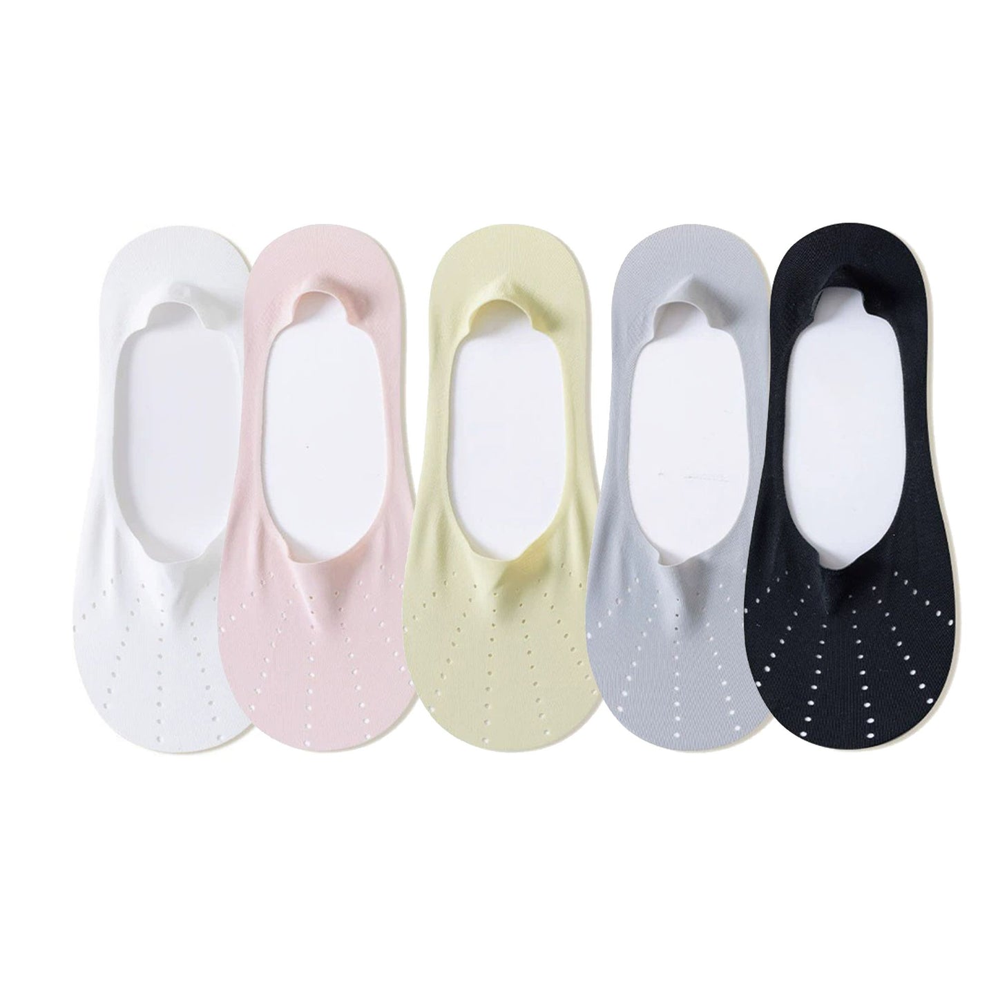 5 Pairs Women Low Cut No Show Socks Breathable Stretch Knit Liner Design Anti-Slip Heel Grip for Flats and Loafers